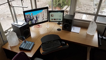 Compact-sized 1-inch thick carbonized L-shaped workstation