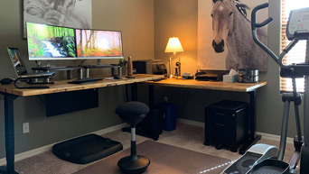 UPLIFT V2 Solid Wood Standing Desk with a 29 inch Fixed Seated Height 2-Leg Side Table
