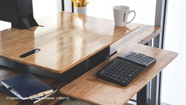 e7 electric standing desk converter by uplift desk