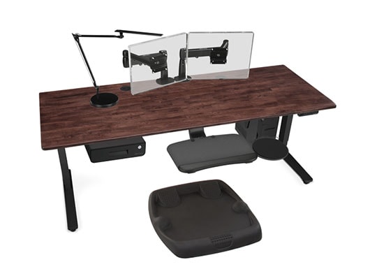 Dark Brown Rubberwood Desktop with Black Frame