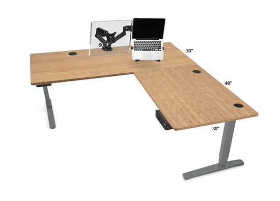 1'' Thick Carbonized Bamboo L-Shape Desktop with Gray Frame