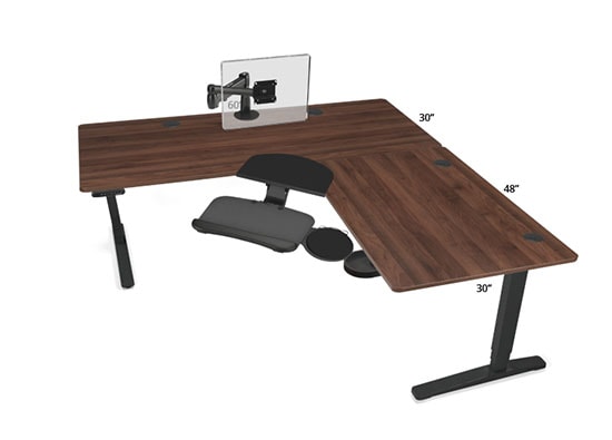 GREENGUARD Laminate Walnut L-Shape Desktop with Black Frame