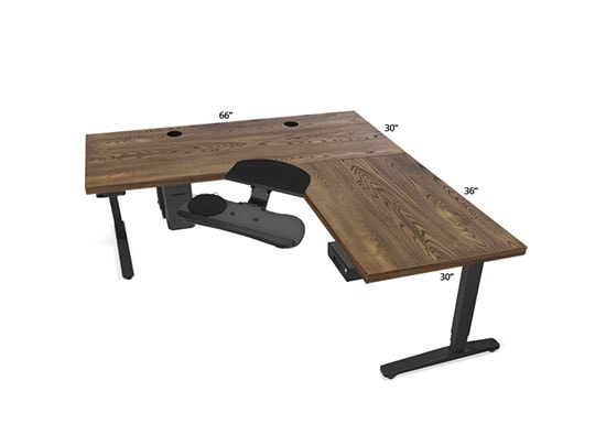 Dark Ash Custom L-Shape Desktop with Black Frame