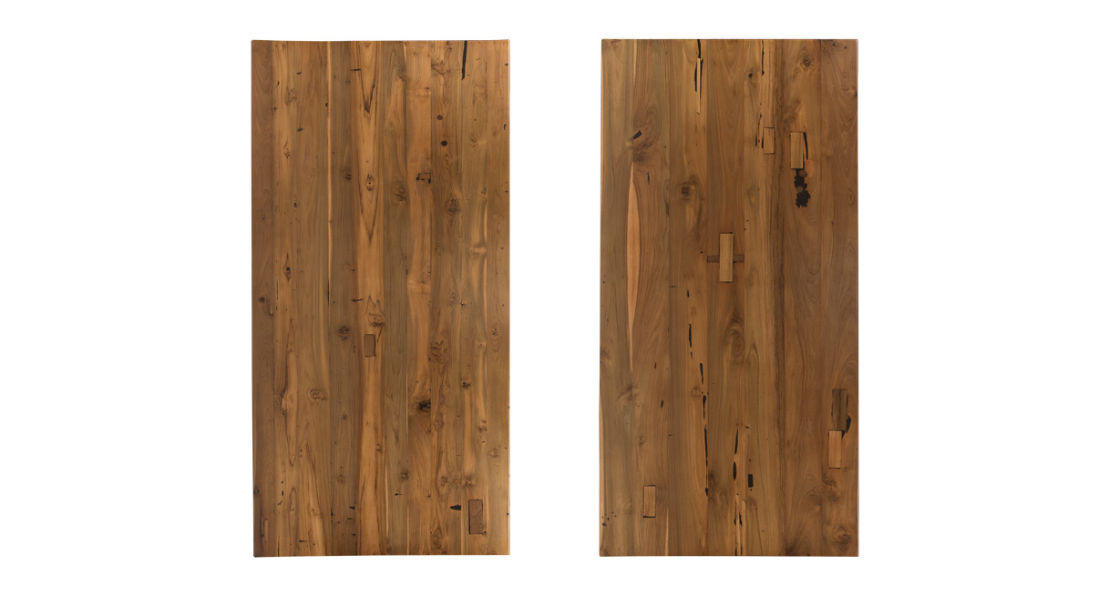 Uplift Rectangular Desktops Reclaimed Wood Reclaimed Teak Desktops May Come With Inlaid Patches To Repair Imperfections In The Wood