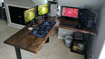 A solid wood corner desk makes optimal use of space where you need it