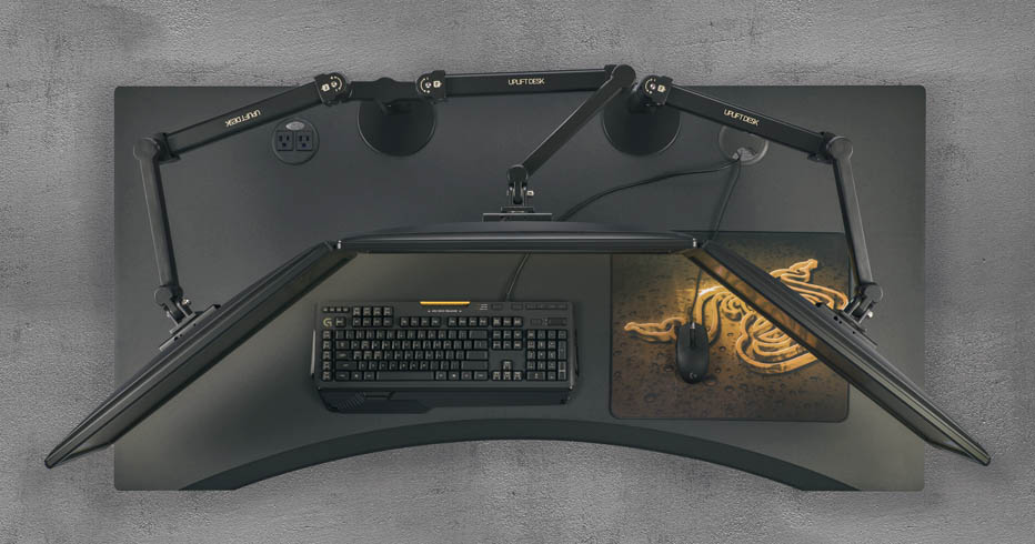 Corner desk triple shop monitor
